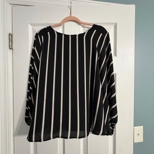 LOFT Black and White Striped Blouse